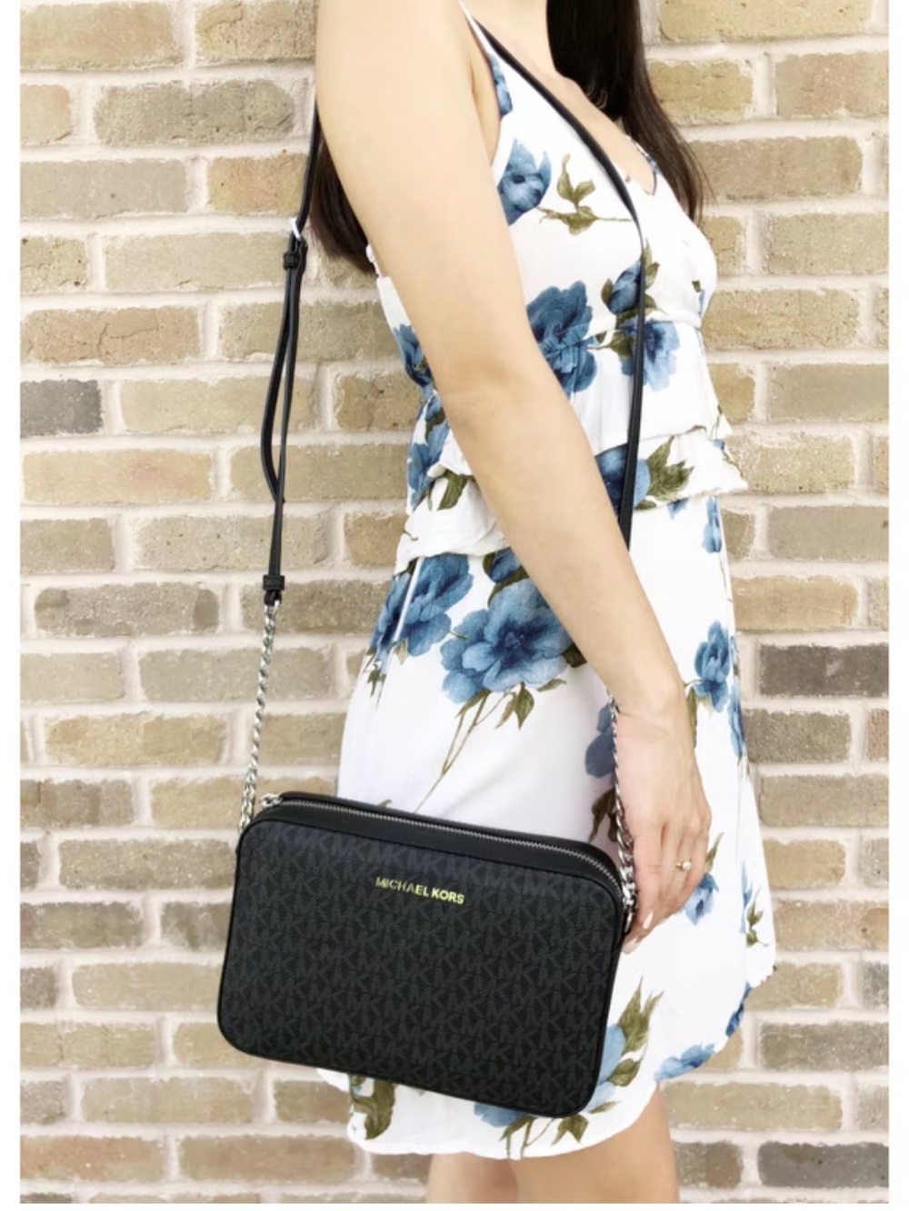 Michael Kors Jet Set Large East West Crossbody Black MK Signature